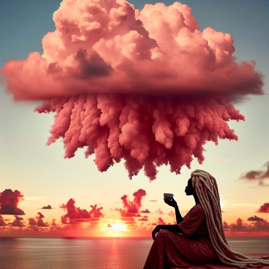 Afrogoddess Cloud Sipping Tea at Sunrise