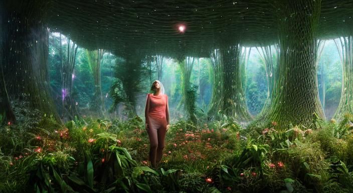 Woman in Flower Network, Botanical Art Style