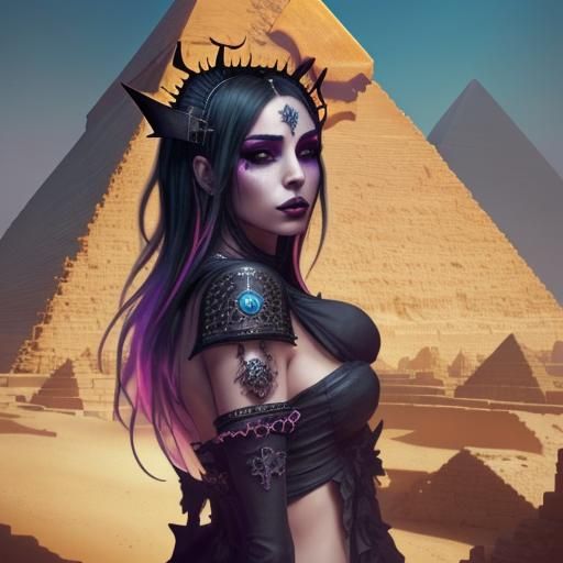 Gothic Necromancer at the Pyramids: Hyperrealistic Art