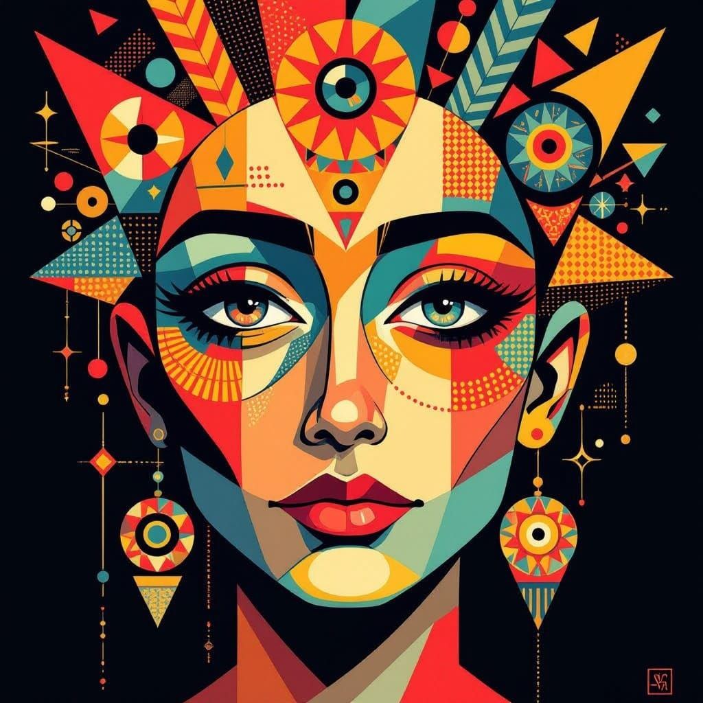 Stylized Human Face Mosaic in Digital Mixed Media