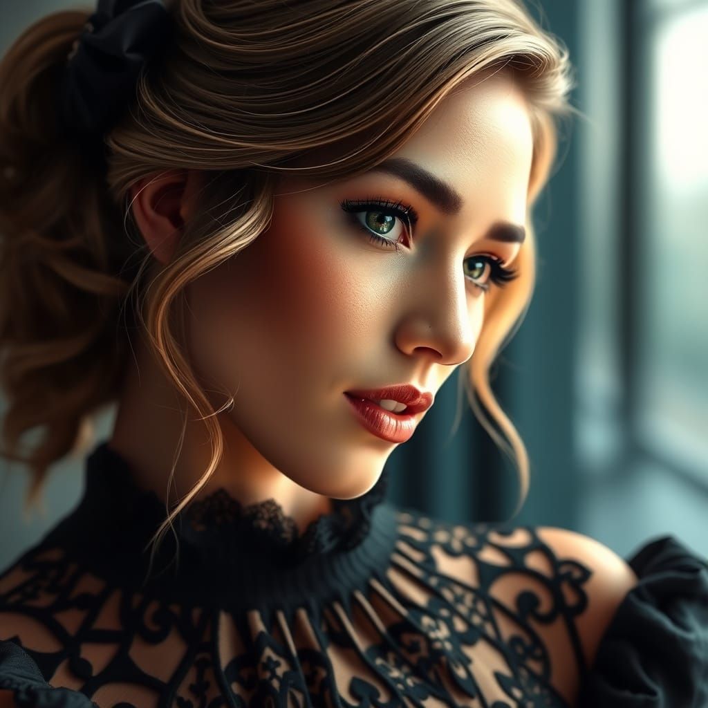Stunning Woman with Menu Design: Digital Art
