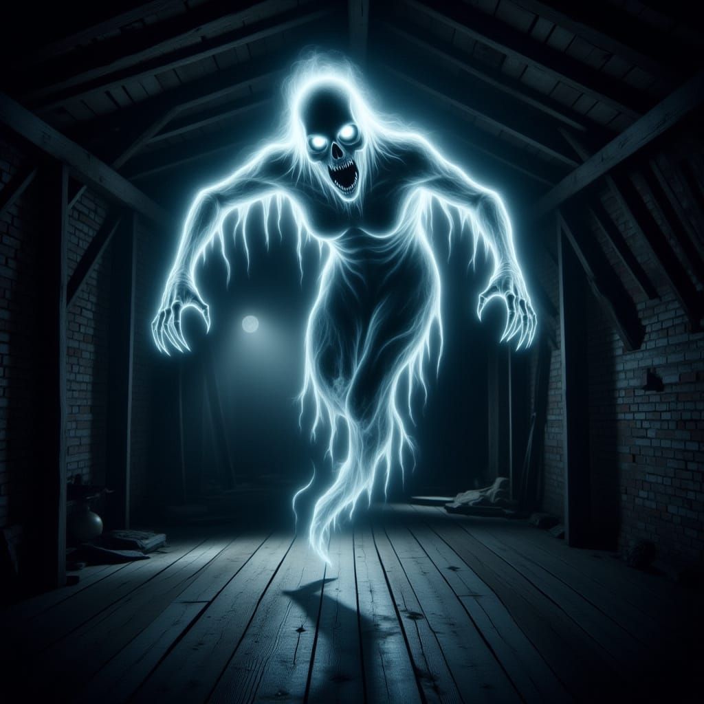 Eerie Ghost Materializes in Dark Decayed Hallway