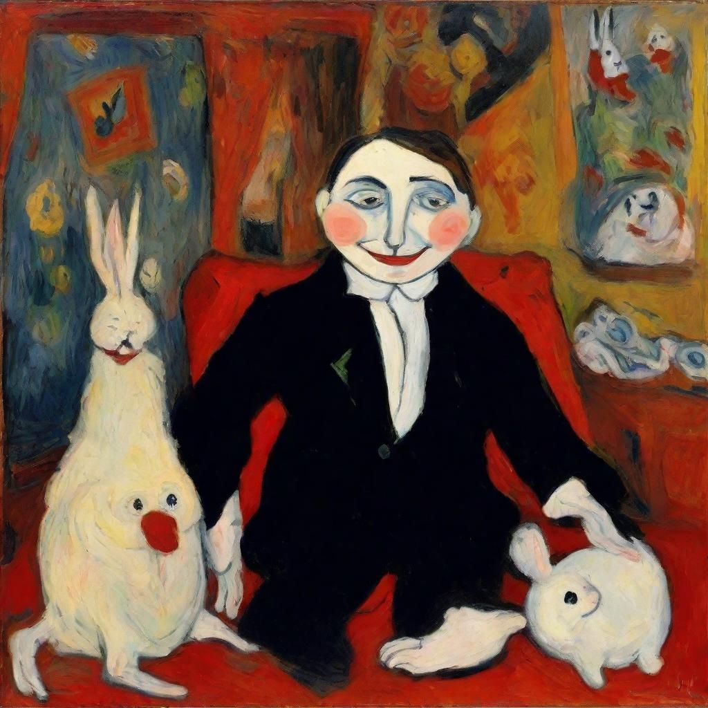 Fluffy Vampire and Plush Rabbit with Music Notes