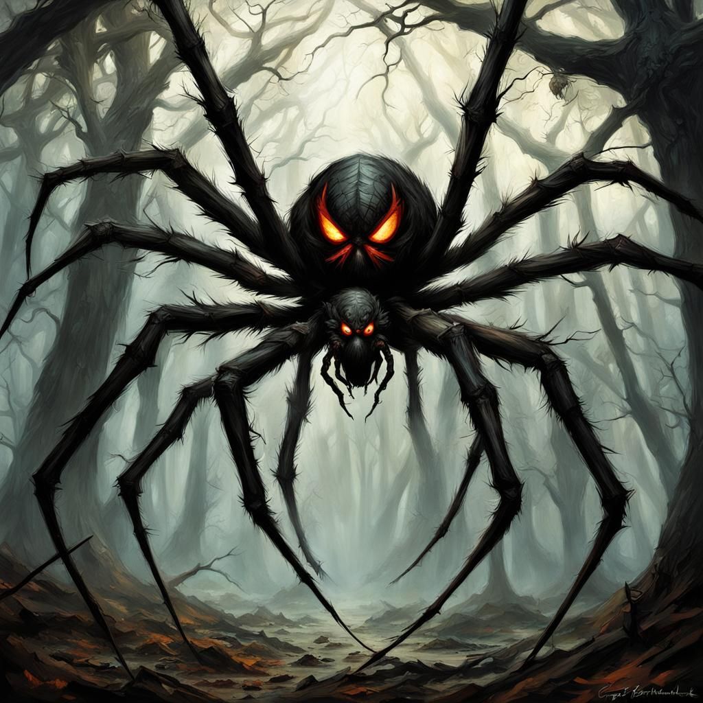 Giant Spider in Tree Branches: Fantasy Horror