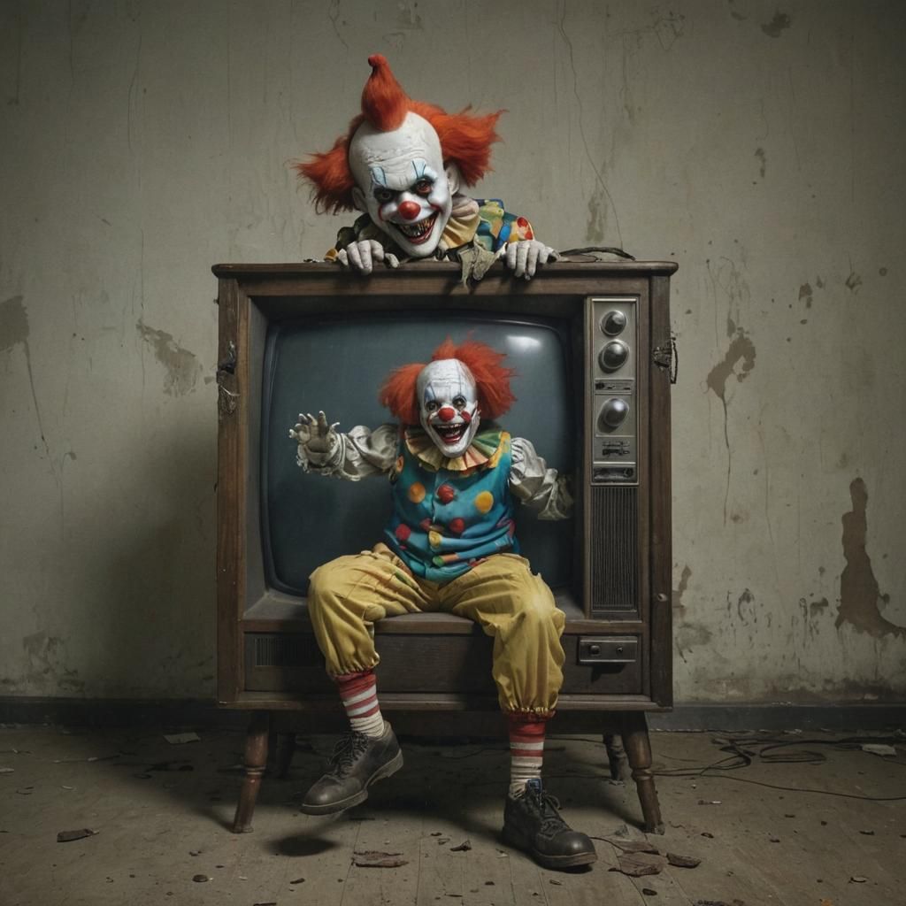 Creepy Clown Emerges from Television Set