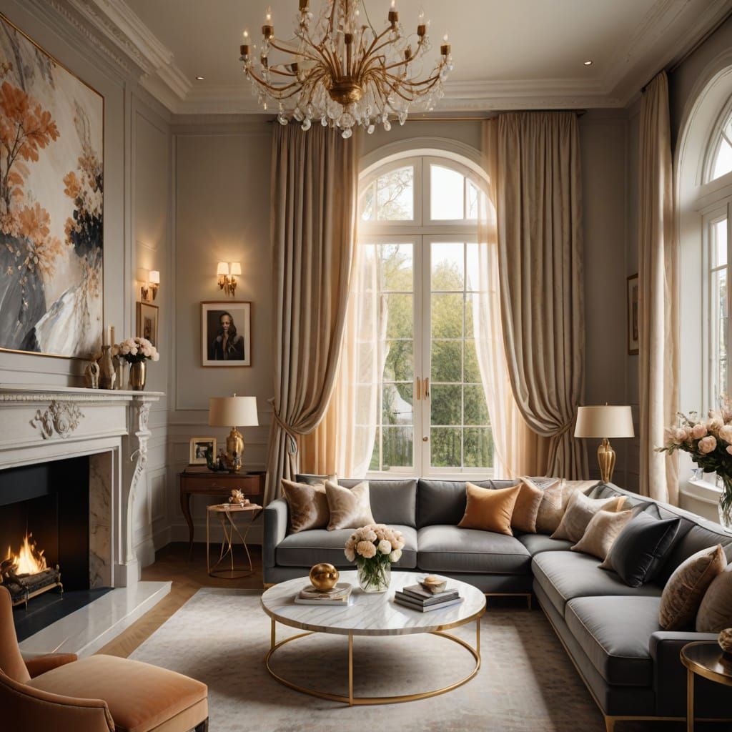 Modern Living Room Interior Design Sketch with Warm Glow