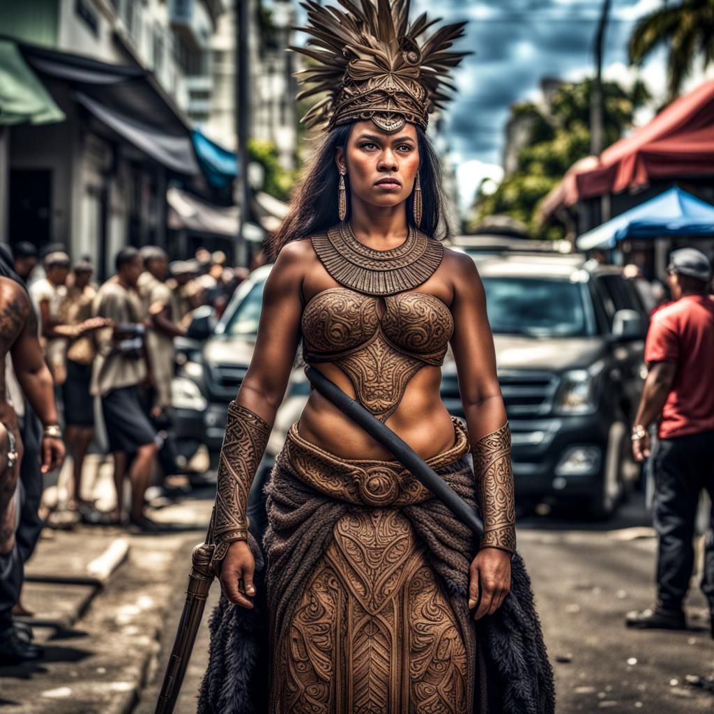Nafanua: Samoan Goddess of War in Crowded Street