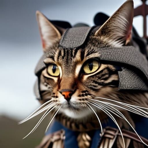 Viking Cat Warrior in Photorealistic Battlefield Scene