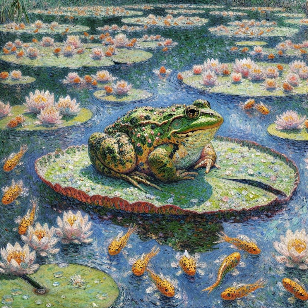 Chubby Frog on Lily Pad: Impasto Gouache Painting