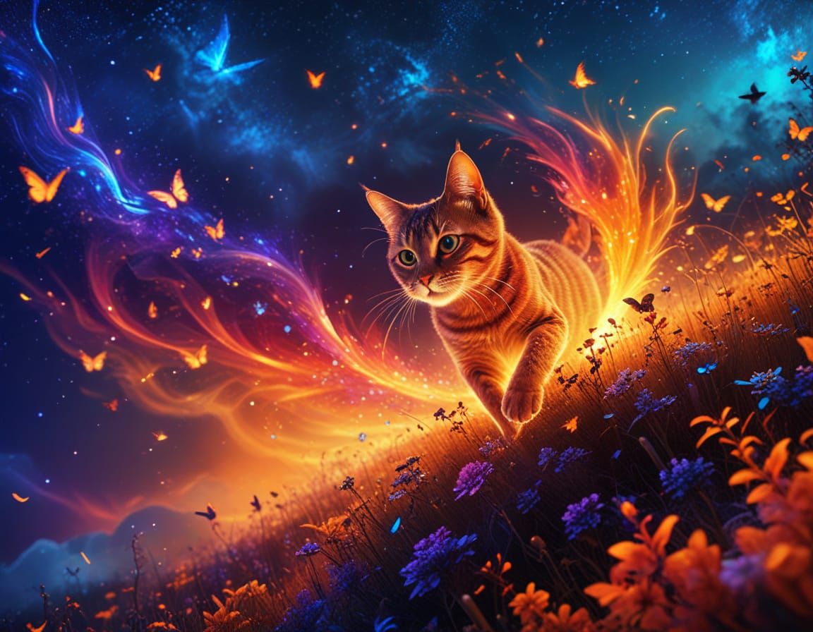 Luminescent Birds Chase in a Vibrant Night Sky