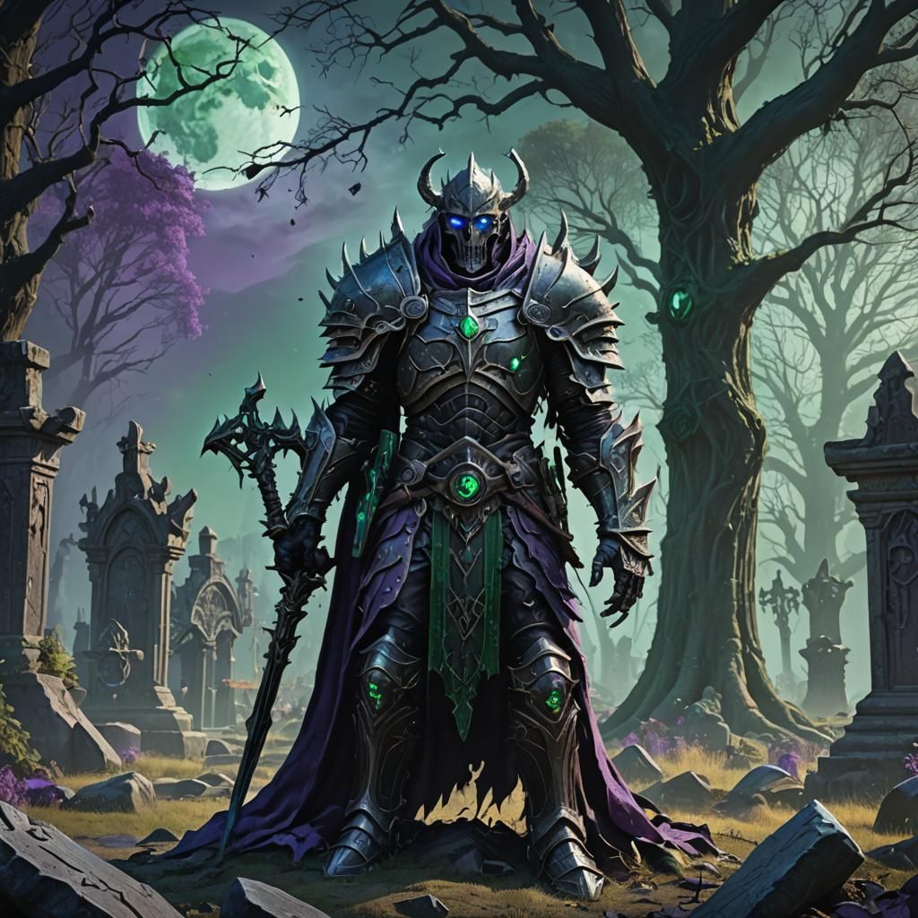 Death Knight Guarding Cemetery in Dark Fantasy Art