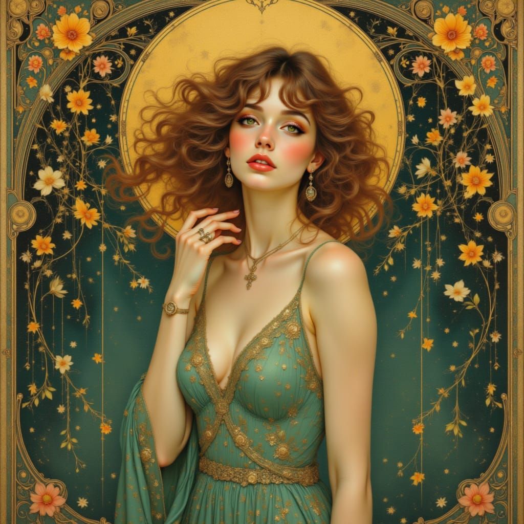 Art Nouveau Woman With Floral Halo