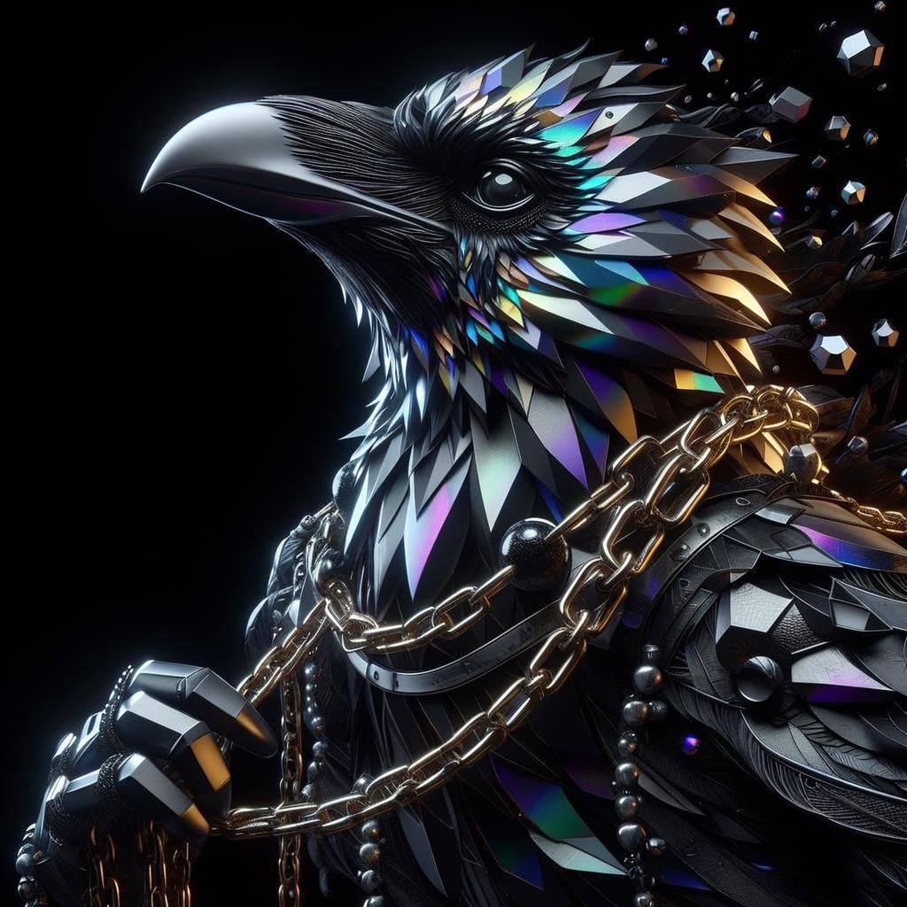 Raven with Obsidian Chains in Dark Fairytale Style
