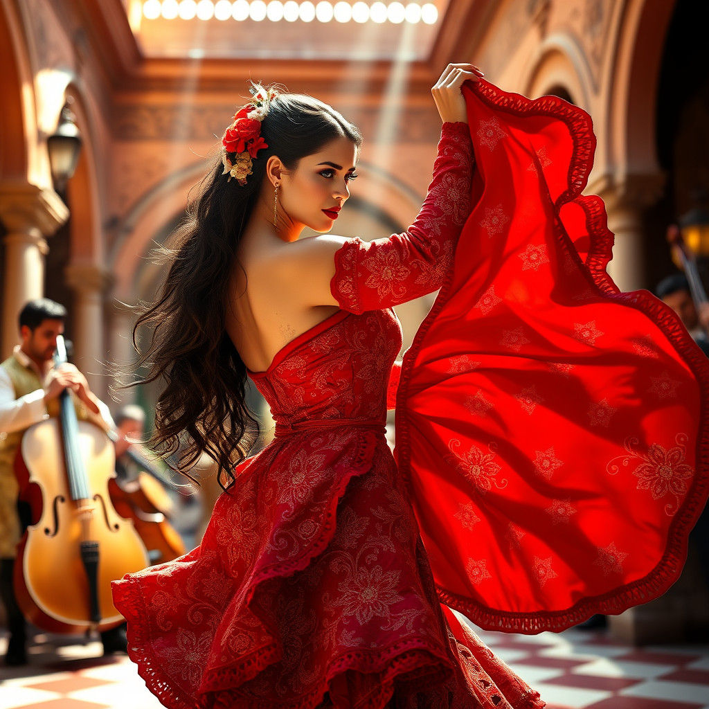 Flamenco Dancer in Sunlight: Hyper-Realistic Digital Art