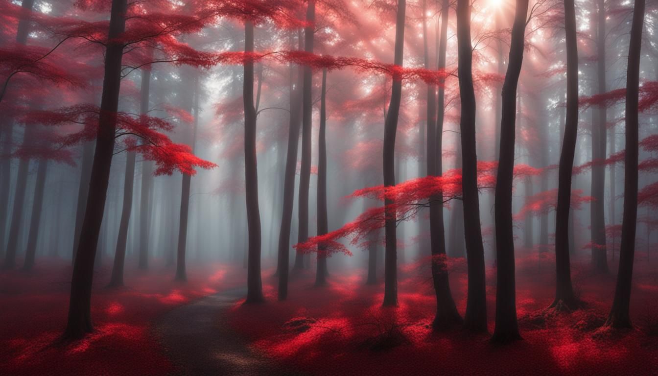 Ethereal Red Forest in Divine Light