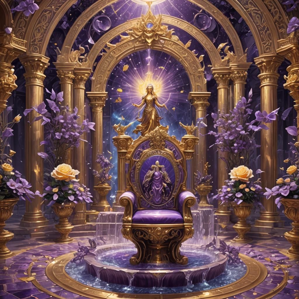 Violet Flame Temple with Angels, Holographic Illustration