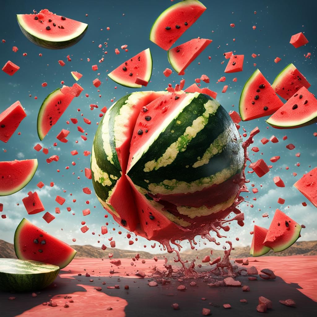 Palestine Flag Watermelon Explosion in Detailed Matte Painti...