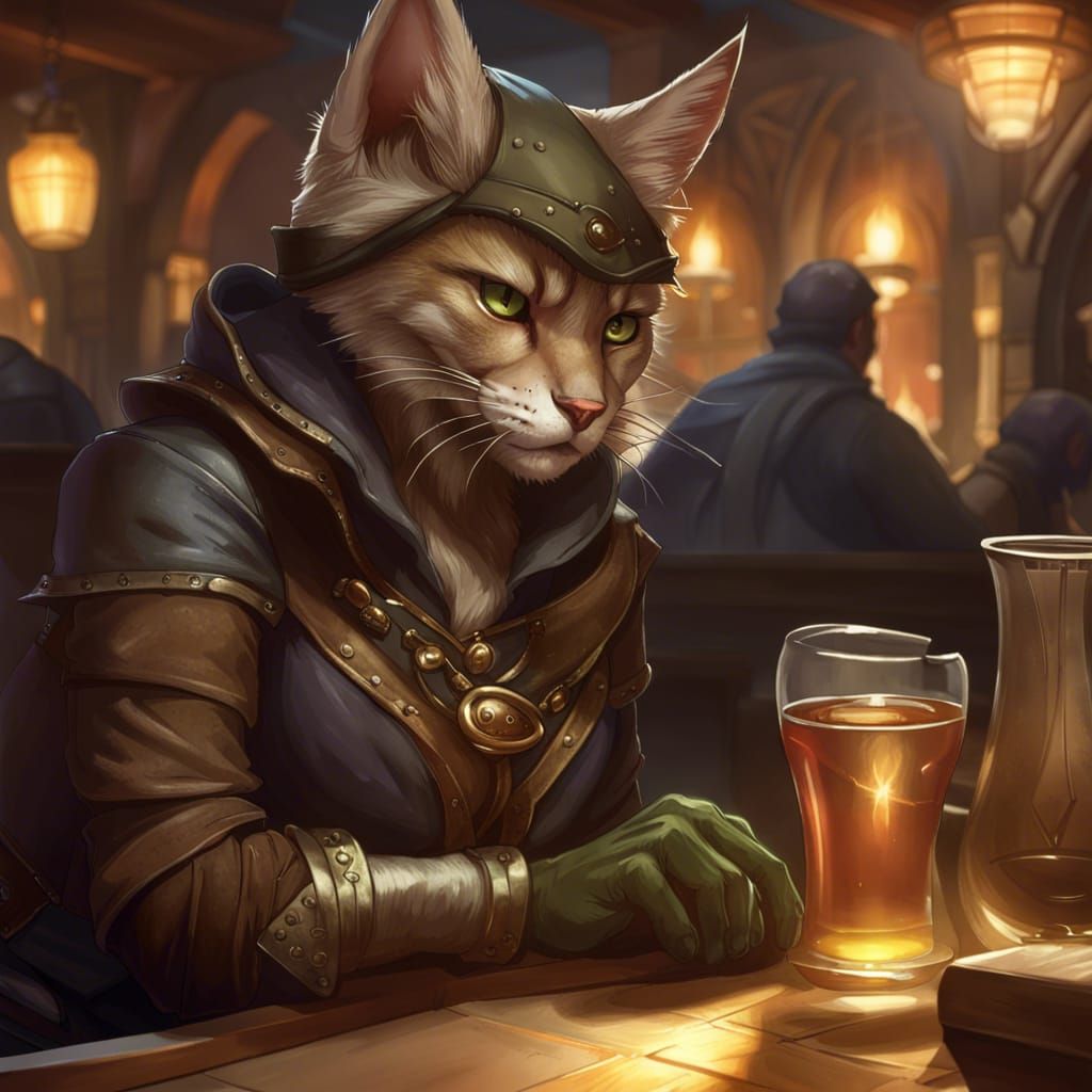 Tabaxi Rogue in Tavern: Fantasy Portrait