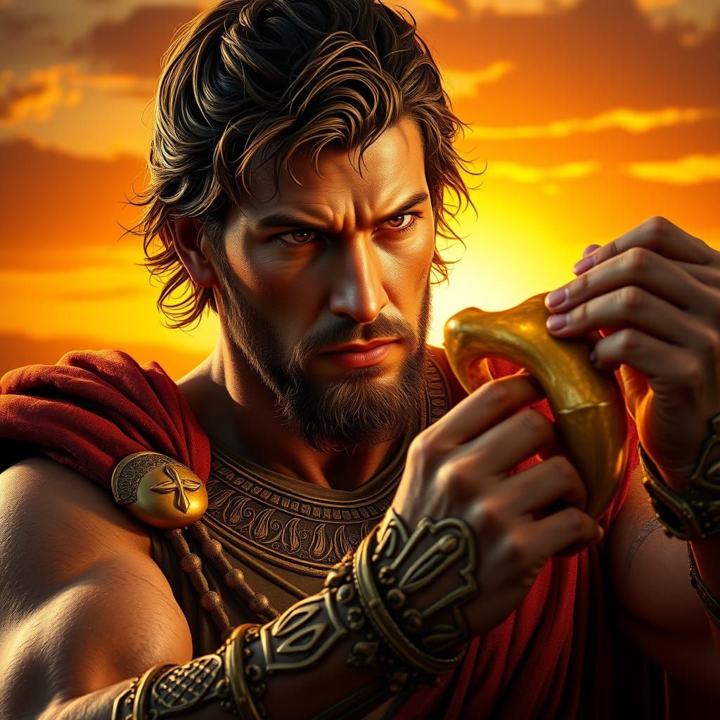 Determined Hero Steals Golden Fleece in Ancient Greek Splend...