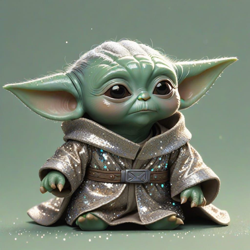 Baby Yoda in Glittery Dress: AI Generated Image