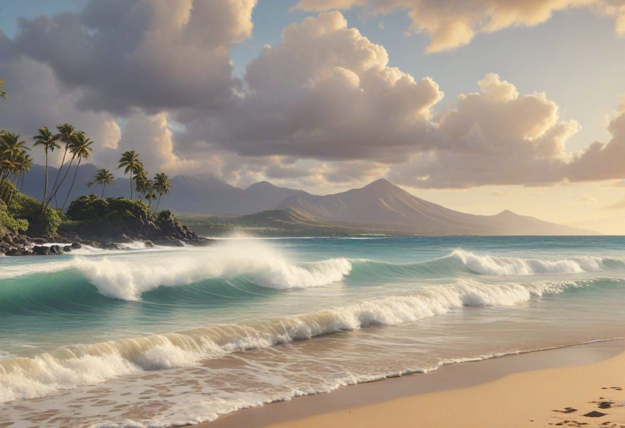 Maui Beach Concept Art in Golden Hour Light