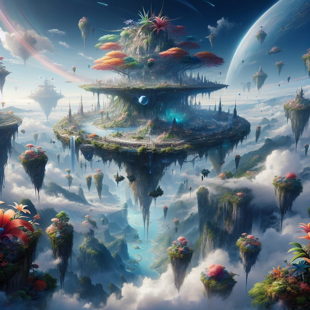 Enchanting Sky Island in Detailed Matte Painting Style