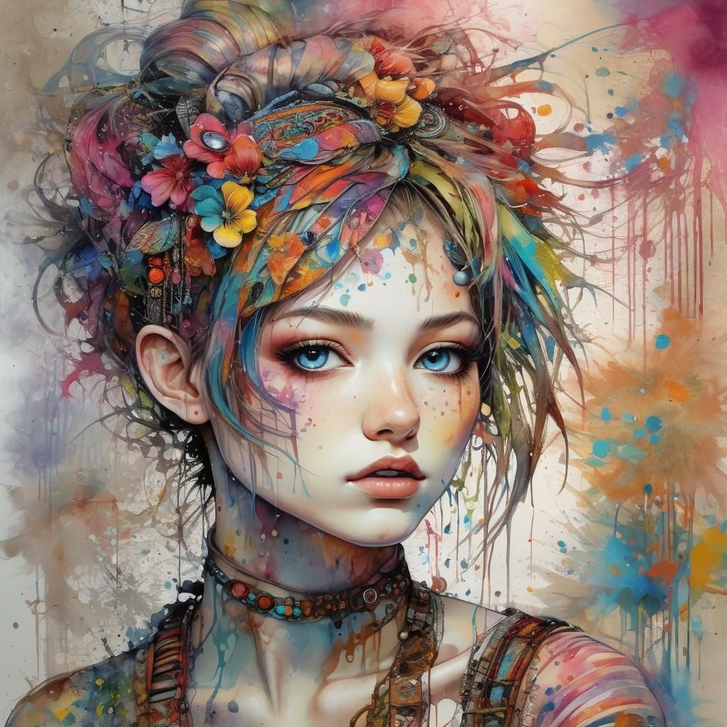 Rainbow Paint Splatter Portrait