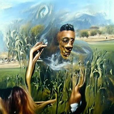 ZA zombie inhaling smoke from marijuana while dancing in a c...