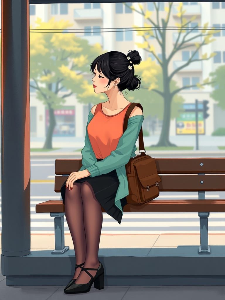 Serene Morning Scene of Female Spy in Elegant Chiffon Blouse