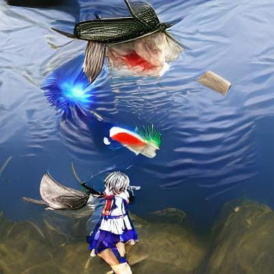 Anime Angels Battle with Fish