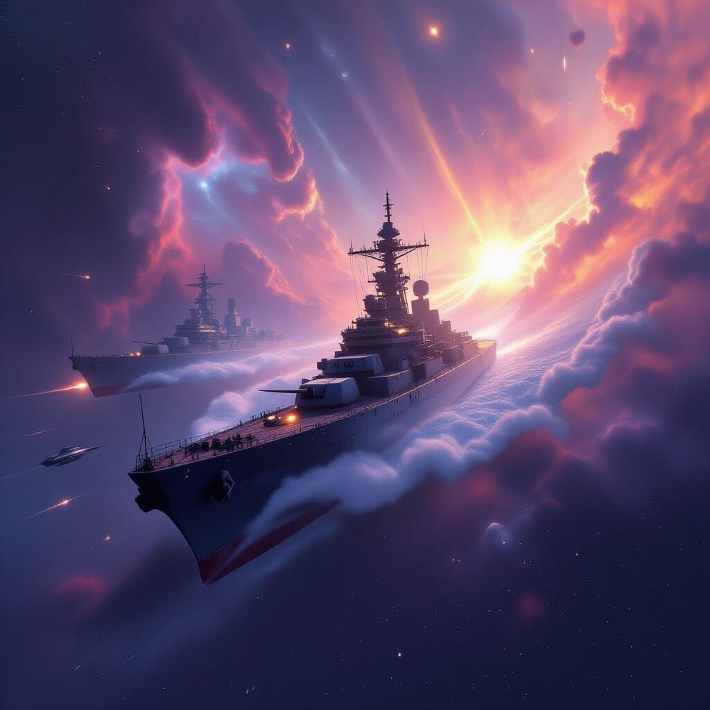 Epic Battle Ships Navigating a Cosmic Nebula