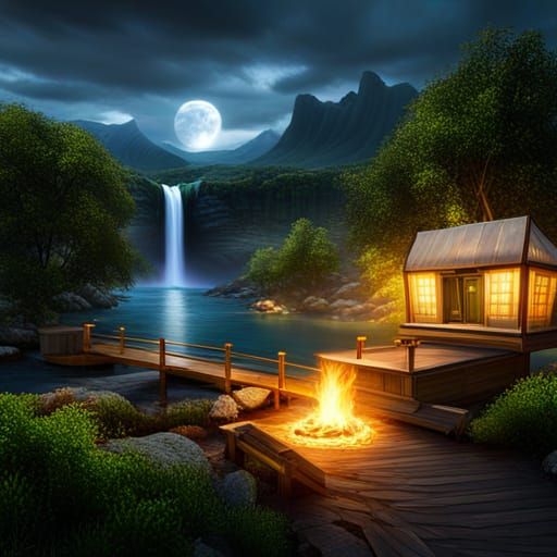 Glowing Glass Rainbow in a Dreamy Landscape