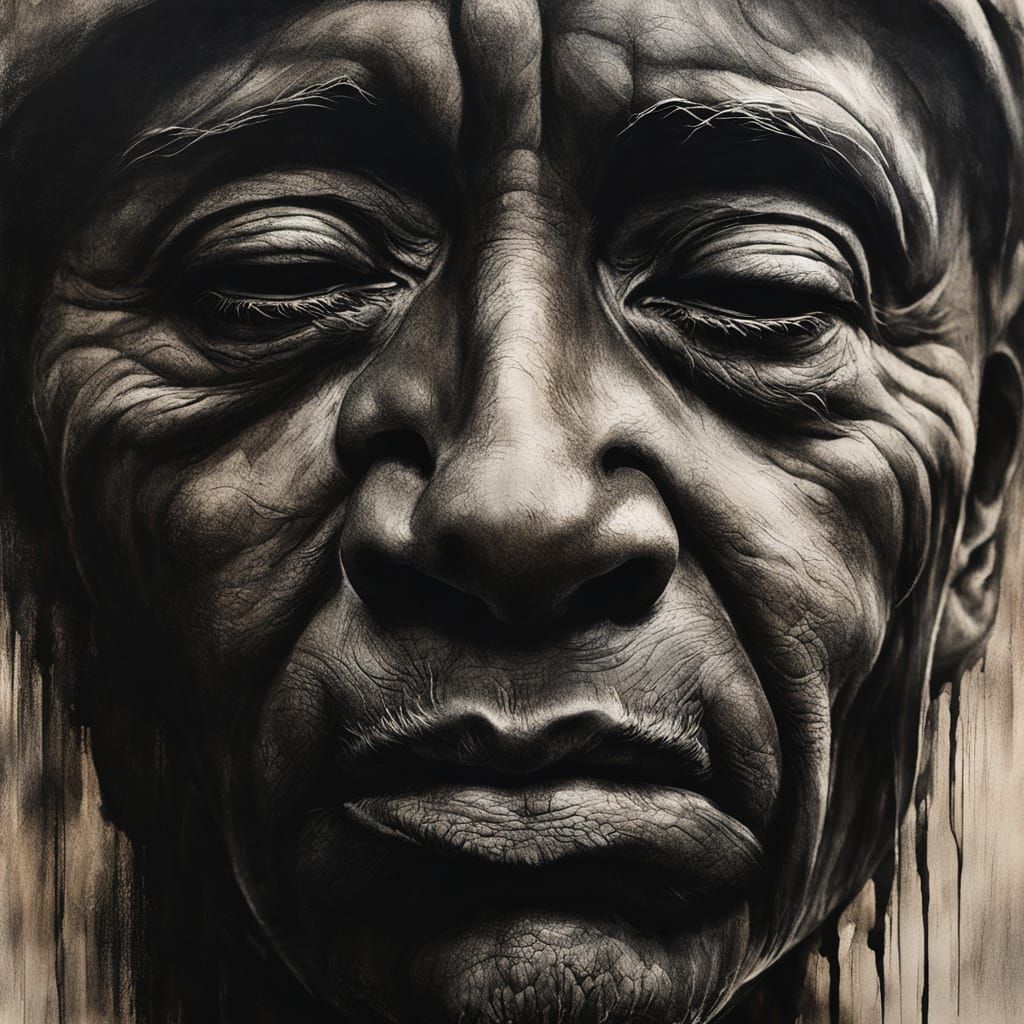 Haunting Charcoal Drawing of a Weeping Face