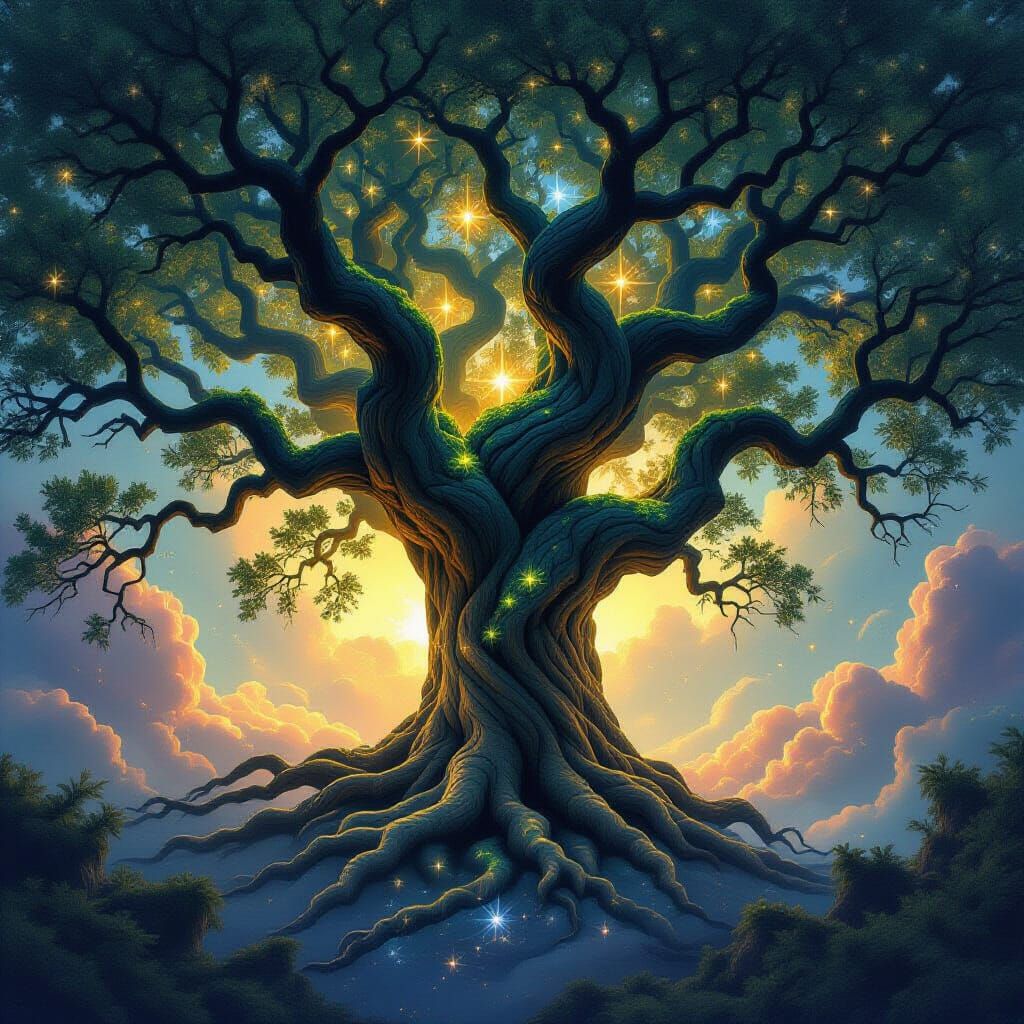 Ancient Nebula Oak Tree Reaching For Stars