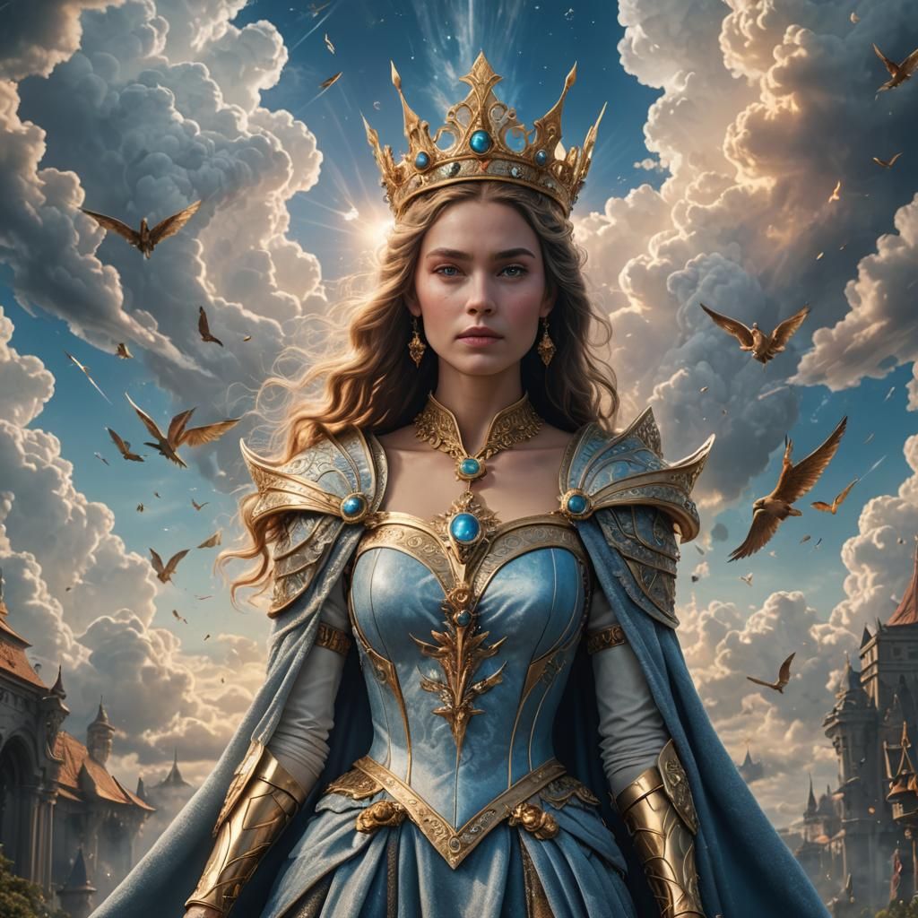 Fantasy Queen in Magic Sky: Hyperrealistic Image