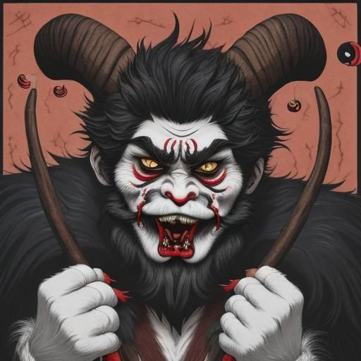 Krampus Illustration in Murakami Style