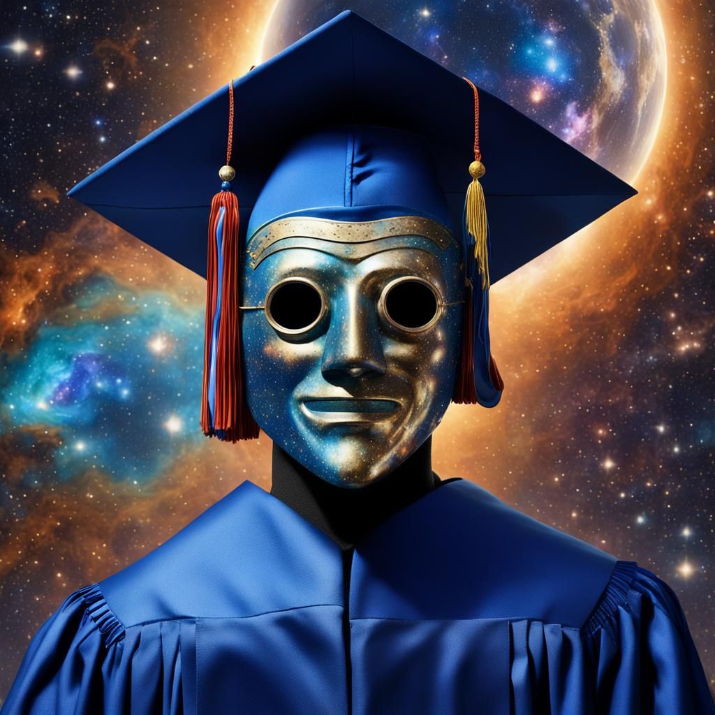 Masked Graduate in Galaxy, Detailed Matte Painting