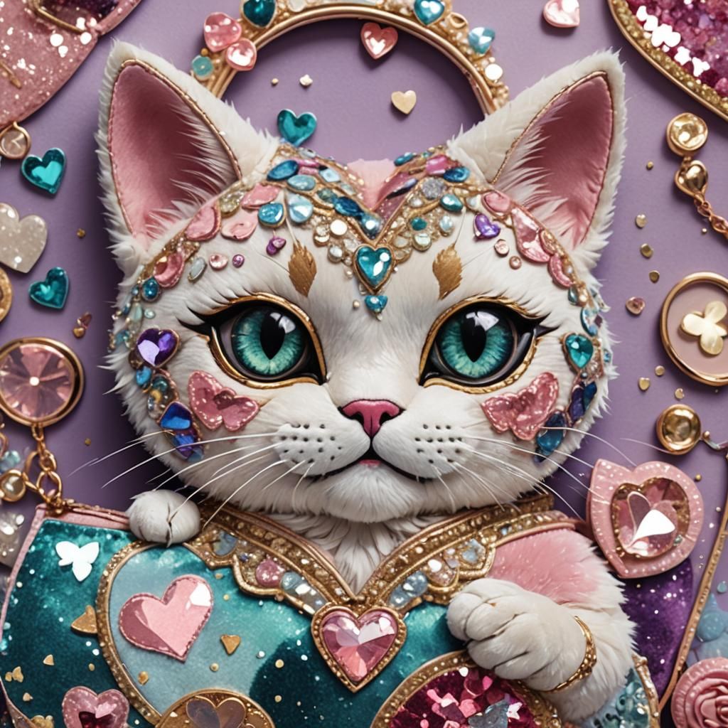 Ornate Velvet Cat Bag with Sequined Heart