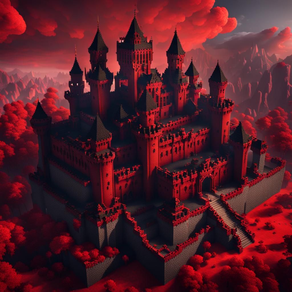 Detailed Demon Castle Concept Art in Minecraft