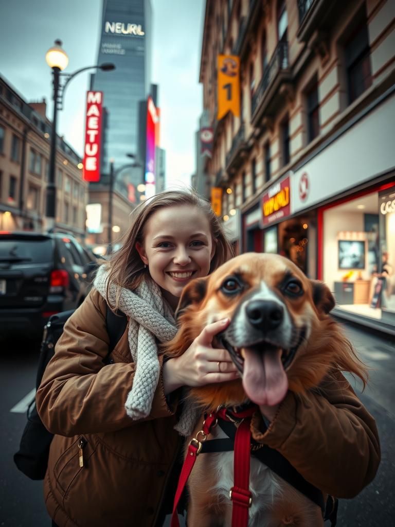 Girl and Dog Photobomb in Urban Setting