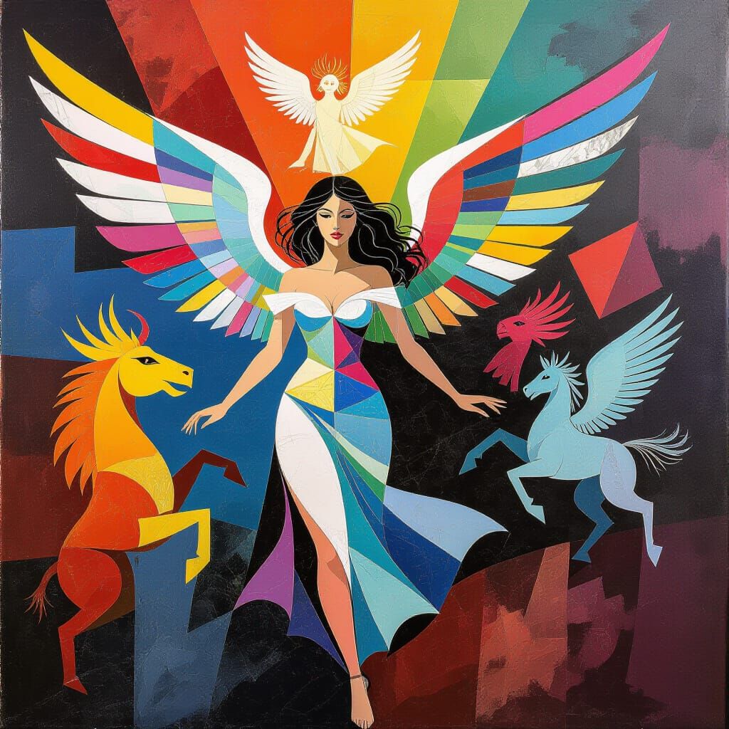 Mythological Creatures in Vibrant Pop Art Style