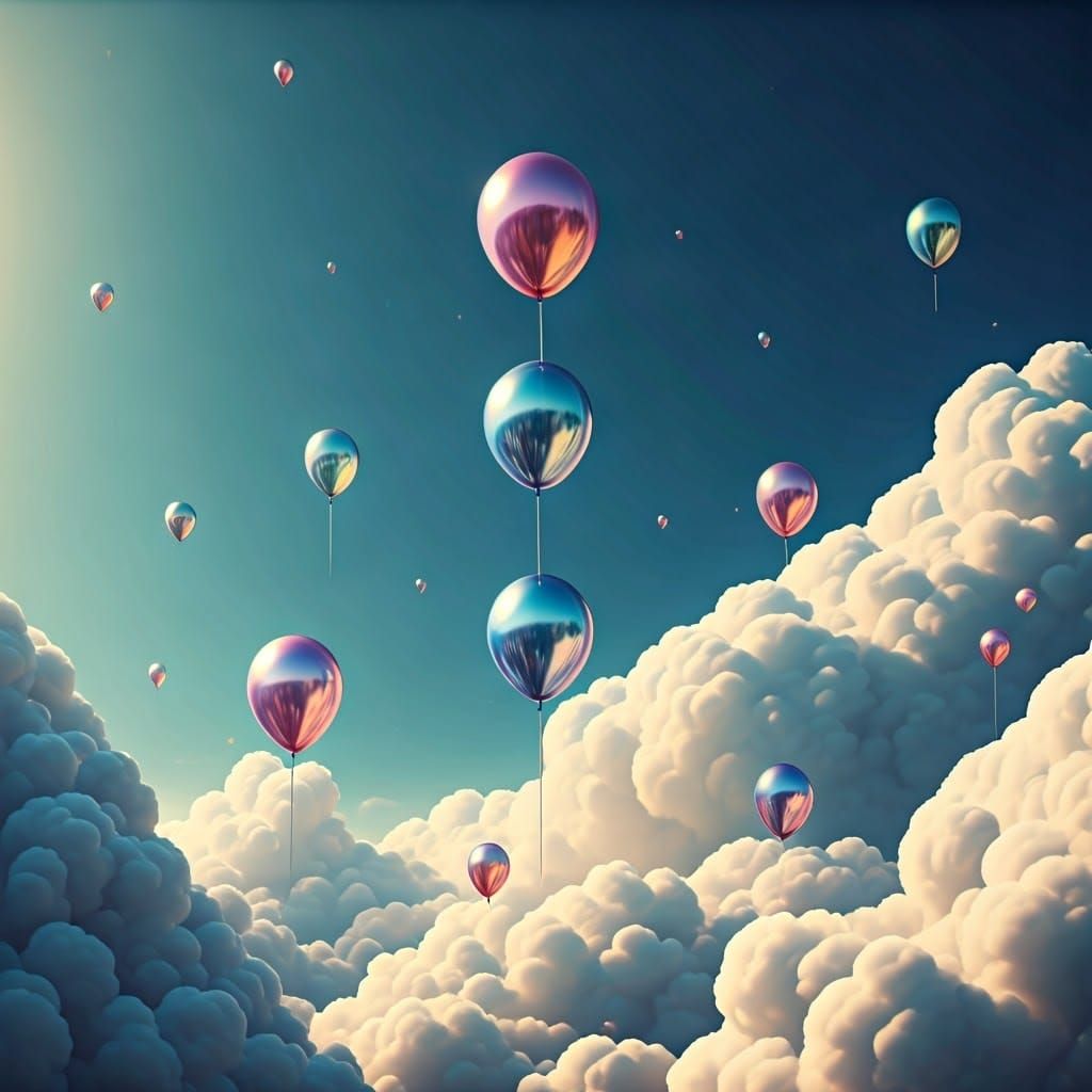 Iridescent Balloons Floating in a Dreamy Sky