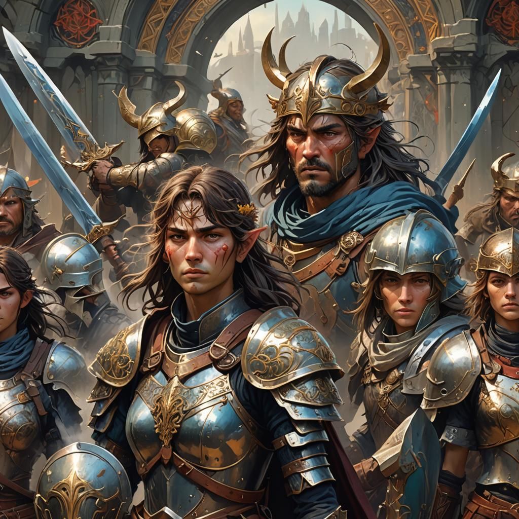 Battlefield Clash: Epic Fantasy Warriors in Golden Light