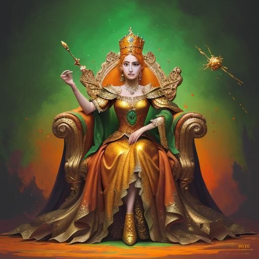 Queen with Golden Crown in Impasto Style