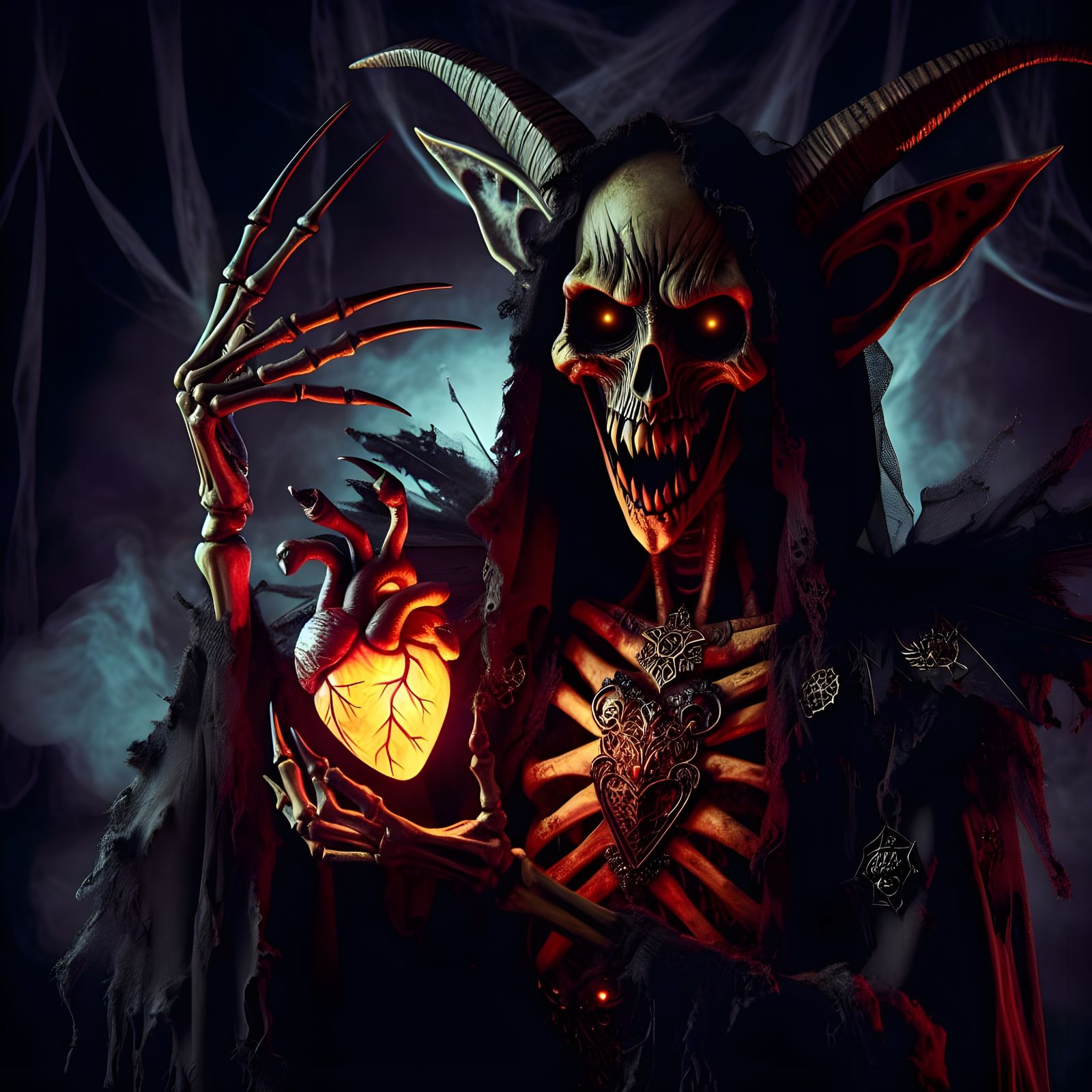 Ominous Portrait of Supernatural Entity with Glowing Heart