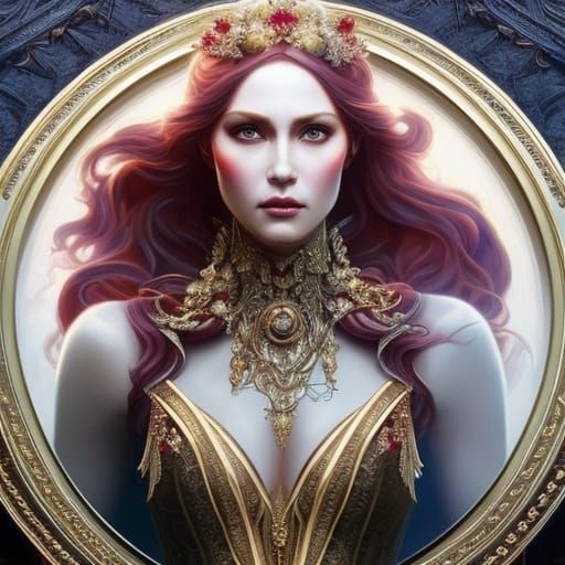 Fantasy Goddess with Ruby Corset in Digital Painting Style