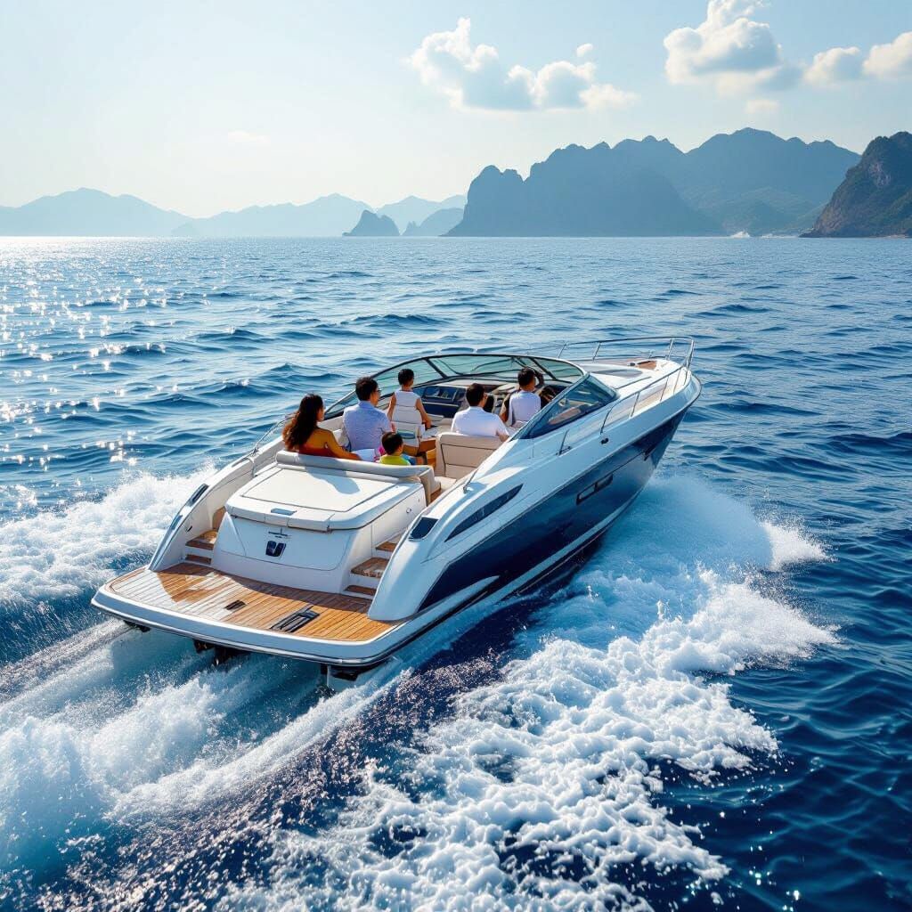 Luxury Yacht Sailing South China Sea With Happy Families