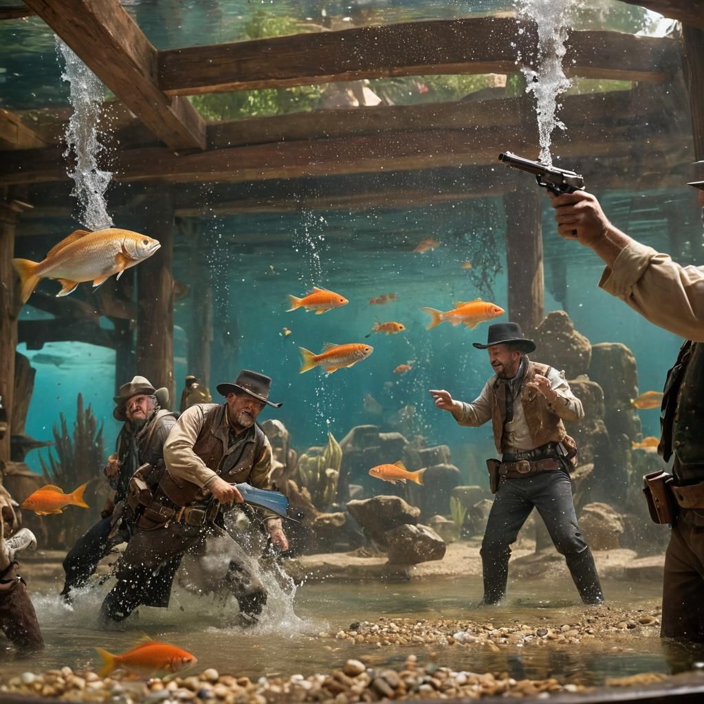 Underwater Saloon Gunfight in Western Frontier Aquarium