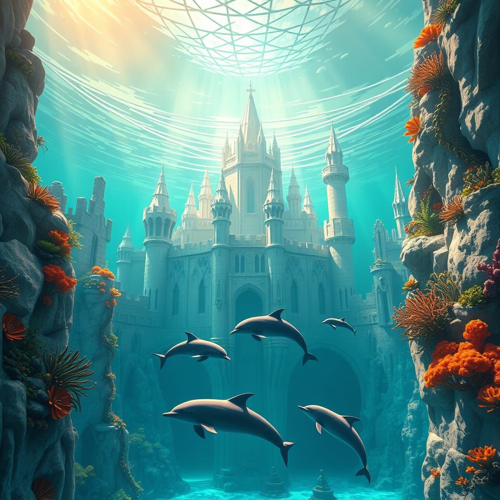 Mystical Underwater Kingdom in Neon Green and Orange