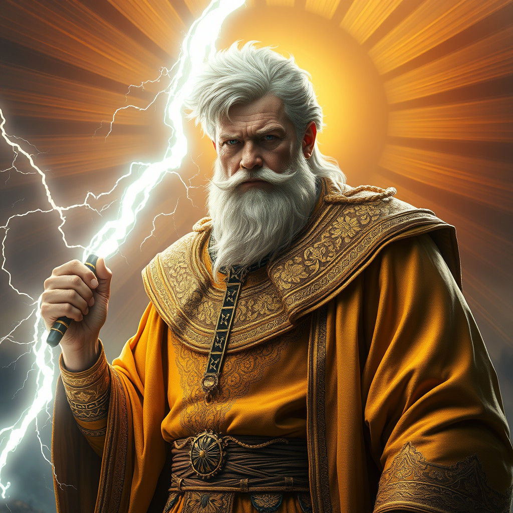 God of Lightning with Golden Robes and Sun Halo